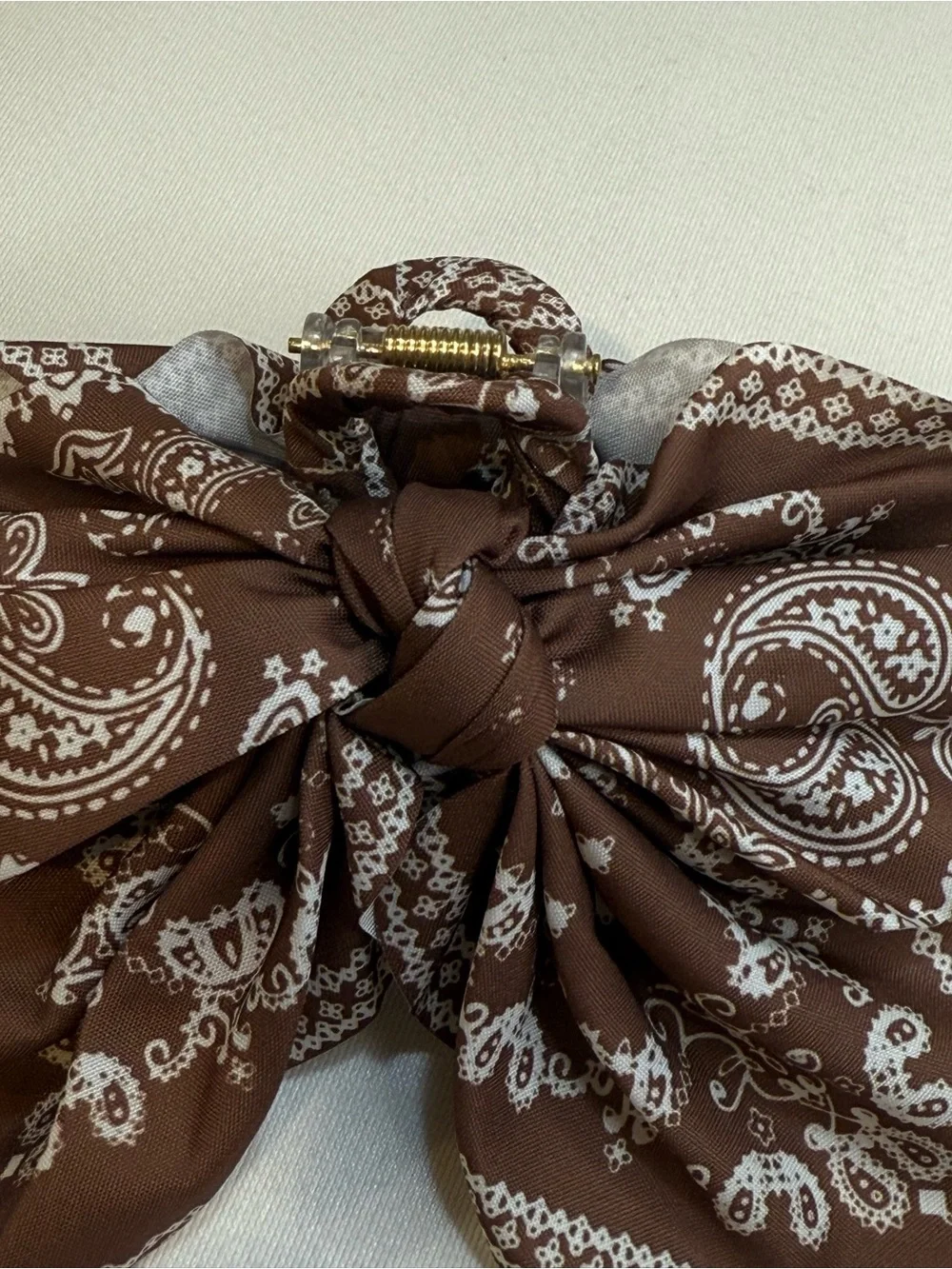 Brown Bandana Paisley Fabric Bow Claw Clip Hair Accessory 4” Boho Cowgirl NWOT